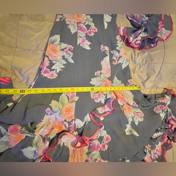 Slate & Magenta Floral Flamenco Dress Handmade in Spain-zipper,v-neck,longsleeve - Picture 9 of 16